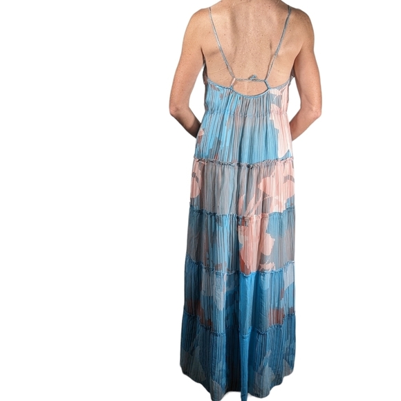 Ali Ro 100% SILK Flowy Fairycore Maxi Whimsical Ruffle Sun Dress Size 4 - Picture 3 of 7